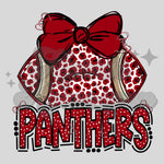 Red Leopard Football with Bow Panthers DTF Print