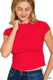 Zenana Red Cotton Lettuce Trim Cropped Tee