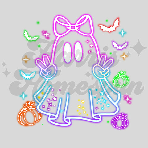 Neon Ghost with Bow DTF Print