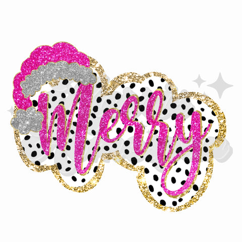 Pink Merry with Faux Glitter and Hat DTF Print