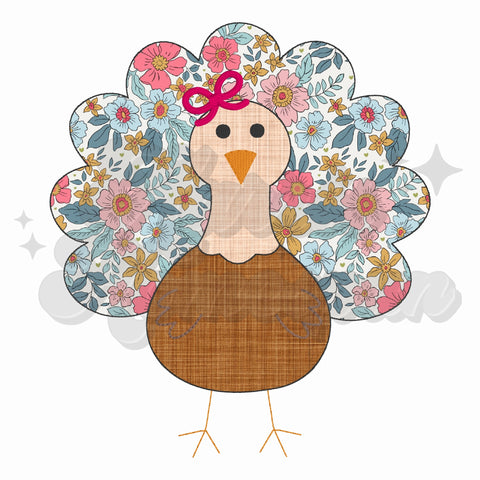 Floral Turkey with Bow DTF Print