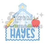 Blue School House DTF Print with name option