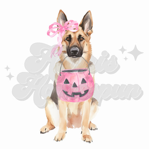 German Shepherd Pink Pumpkin DTF Print