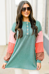 Multicolor Button Ribbed Top