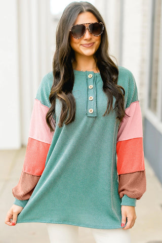 Multicolor Button Ribbed Top