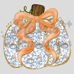 Blue Floral Pumpkin Orange Bow DTF Print
