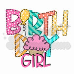 Faux Embroidery Birthday Girl DTF Print