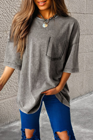 Charcoal Loose Fit Faux Pocket Tee