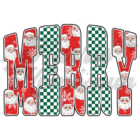 MERRY Checkered Santa DTF Print