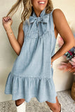 Light Denim Bow Neck Sleeveless Dress