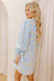 Blue Striped 3/4 Sleeve Dress