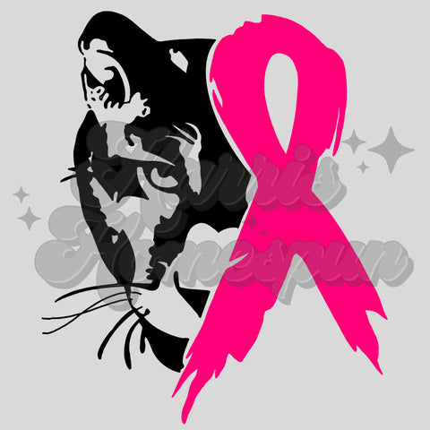 Half Panther Head Pink Ribbon DTF Print