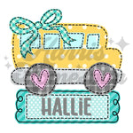 Bus with Mint Bow DTF Print with name option