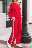 Fiery Red Varsity Striped Detailed Two Piece Set