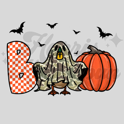Camo and Orange Boo Ghost DTF Print