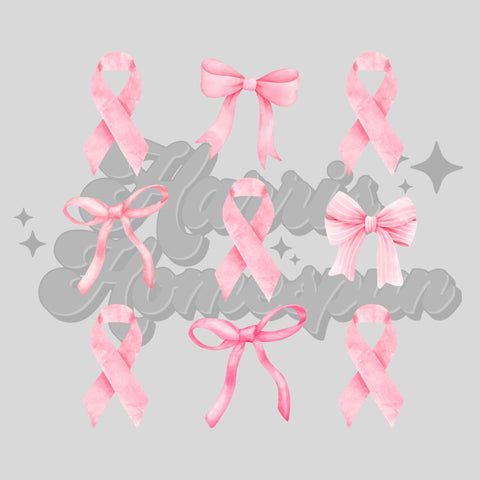 Pink Ribbons and Bows DTF Print