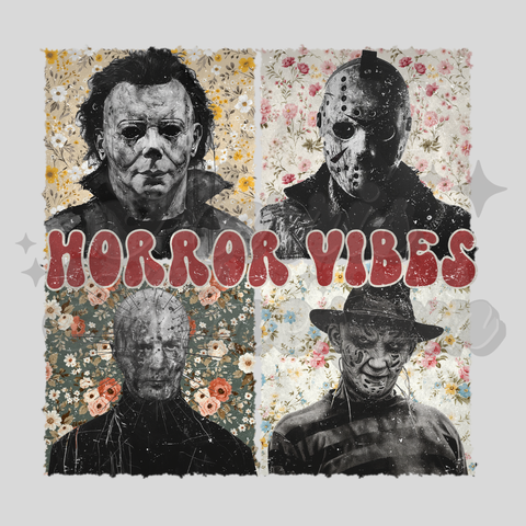 Horror Vibes with Floral Squares DTF Print