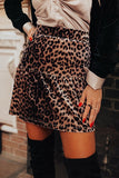 Brown Leopard Tiered Velvet Mini Skirt