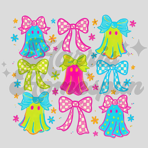 Neon Ghosts and Bows DTF Print