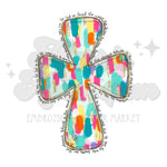 Colorful Cross with Words DTF Print