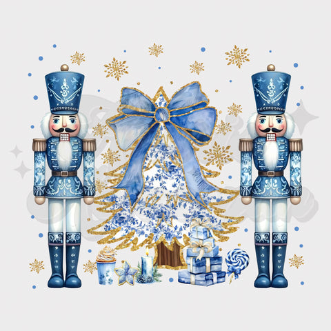 Blue Nutcrackers and Christmas Tree DTF Print