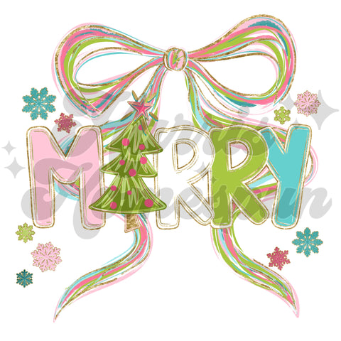 Merry with Bow DTF Print
