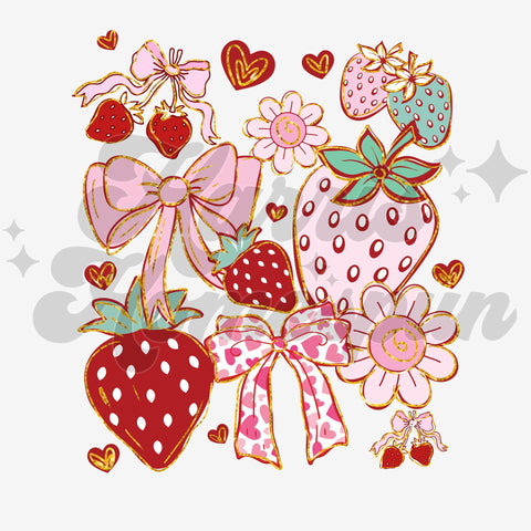 Strawberry Cluster with Bows DTF Print