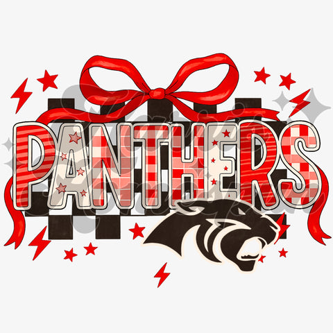 Red Bow Checkered Panthers DTF Print