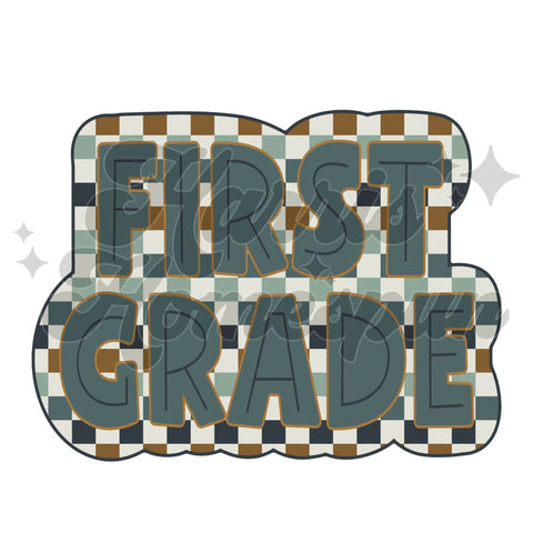 Teal/ Brown Checkered First Grade DTF Print