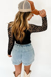 Black Floral Lace Long Sleeve High Neck Top