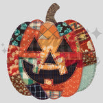 Faux Patchwork Pumpkin Head DTF Print