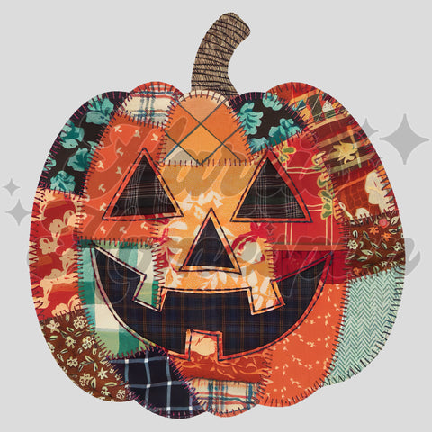 Faux Patchwork Pumpkin Head DTF Print