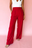 Fiery Red Pleated Detail Pull On Dress Pants