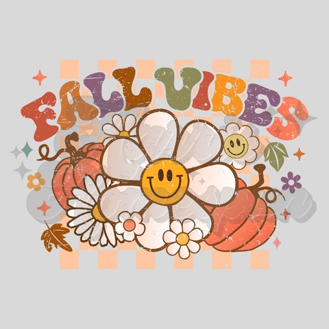 Fall Vibes Smiley Flower DTF Print