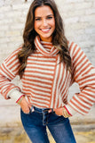 Orange Stripe Cowl Neck Drop Shoulder Sweater