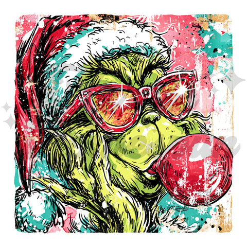 Green Friend Blowing Bubble DTF Print