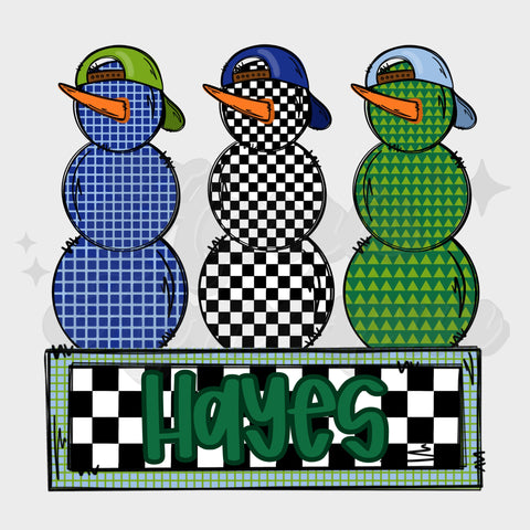 Boys Pattern Snowmen DTF Print with name option