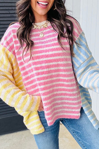 Multicolor Pastel Side Slits Sweater