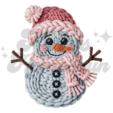 Faux Yarn Pink Snowman DTF Print