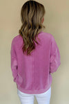 Pink Notched Neck Drop Shoulder Sweatshirt