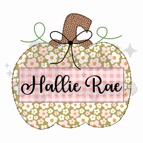 Floral Pumpkin with Name Plate DTF Print