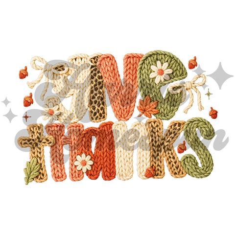 Give Thanks Faux Yarn DTF Print