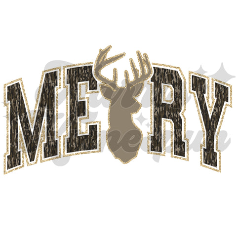 Camo MERRY with Deer Head DTF Print