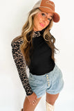 Black Floral Lace Long Sleeve High Neck Top