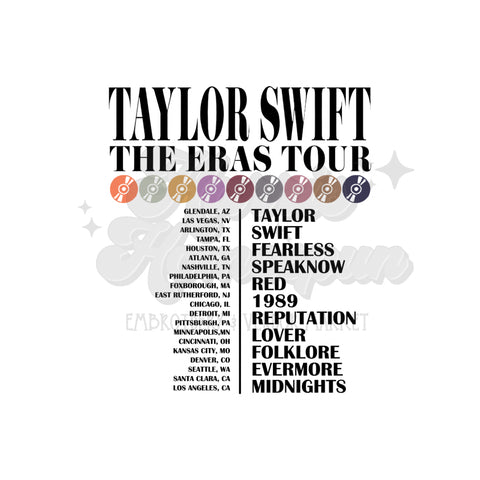 Eras Tour Dates  DTF Print