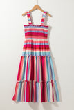 Red Stripped Ruffled Straps Maxi Dress