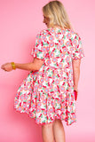 Pink Flower Print Scalloped Short Dress