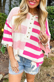 White and Pink Stripe Half Button Top