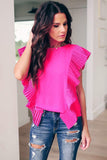 Bright Pink Pleated Ruffle Top