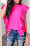 Bright Pink Pleated Ruffle Top